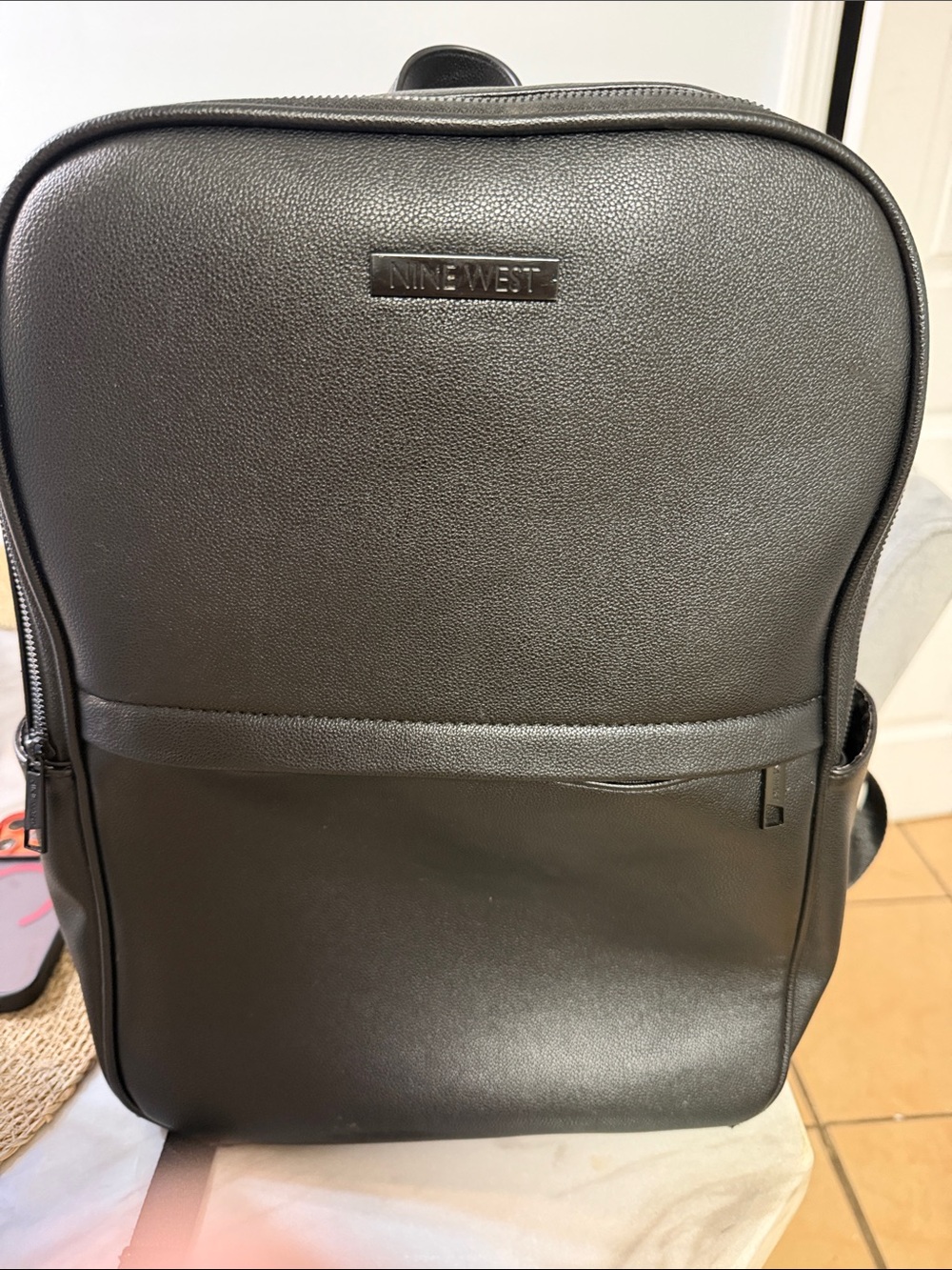 Nine West Black Men's Compact Faux-Leather Backpack